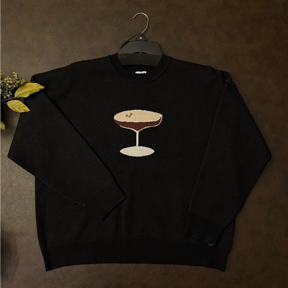 NWT Boutique Black Heavyweight Sweater with Espresso Martini Cocktail Design - Picture 3 of 5